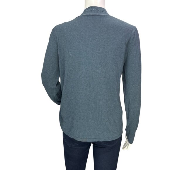 Eileen Fisher Womens Open Front Knit Sweater Cardigan Beaded Green Size S - Picture 8 of 14